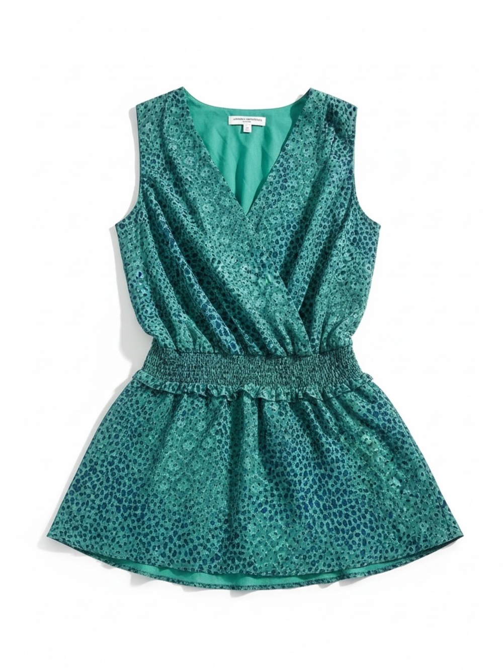 Amanda Uprichard Sleeveless Top Womens Medium Teal NWT Smocked Wrap Animal Print